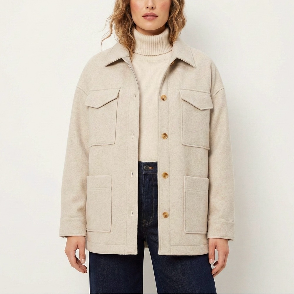 BANANA REPUBLIC Oversized Structured 4 Pocket Fleece Shacket Jacket Tan Beige XL